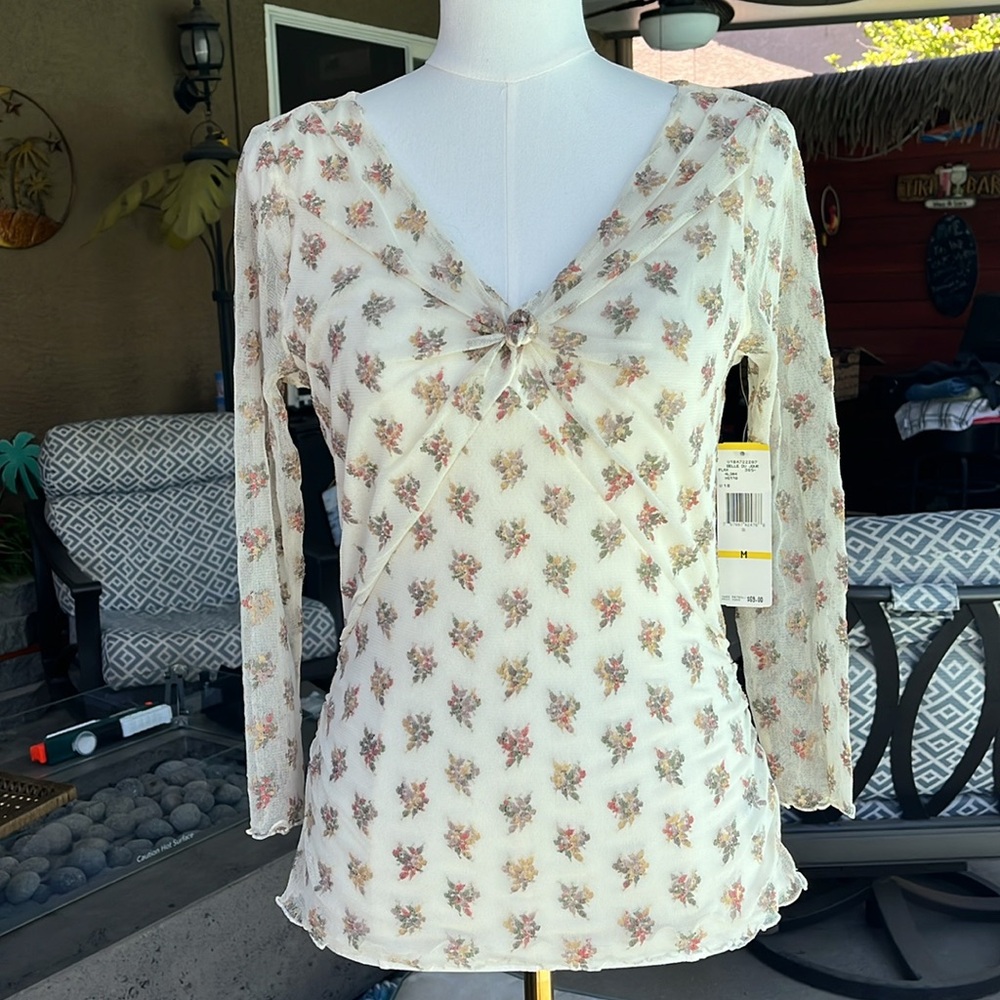Nine West Cream Floral Knot Blouse